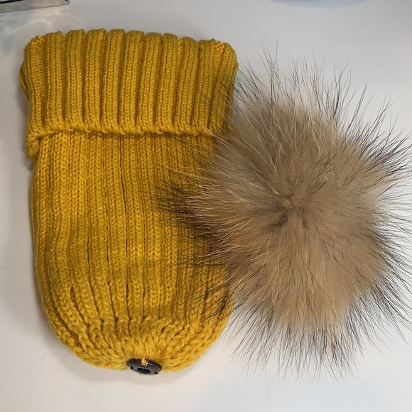 Yellow Knit Beanie with Removable Pom Pom - Picture 3 of 5